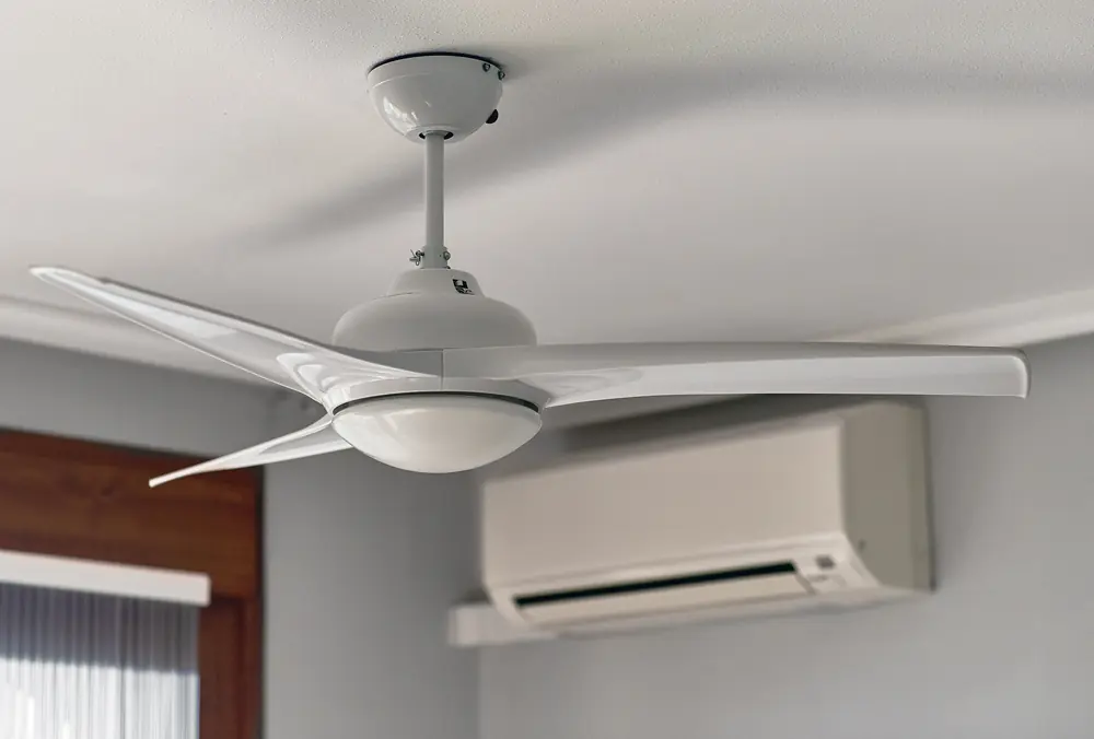 White ceiling fan installed in a bedroom