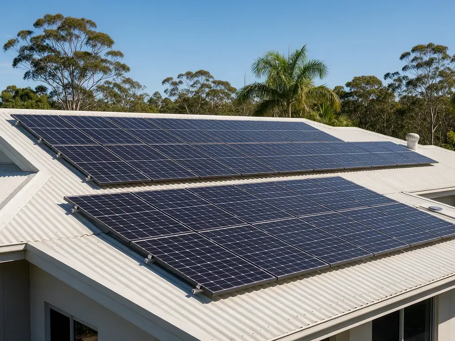 Solar panels installed across the Colorbond roof of an Australian home